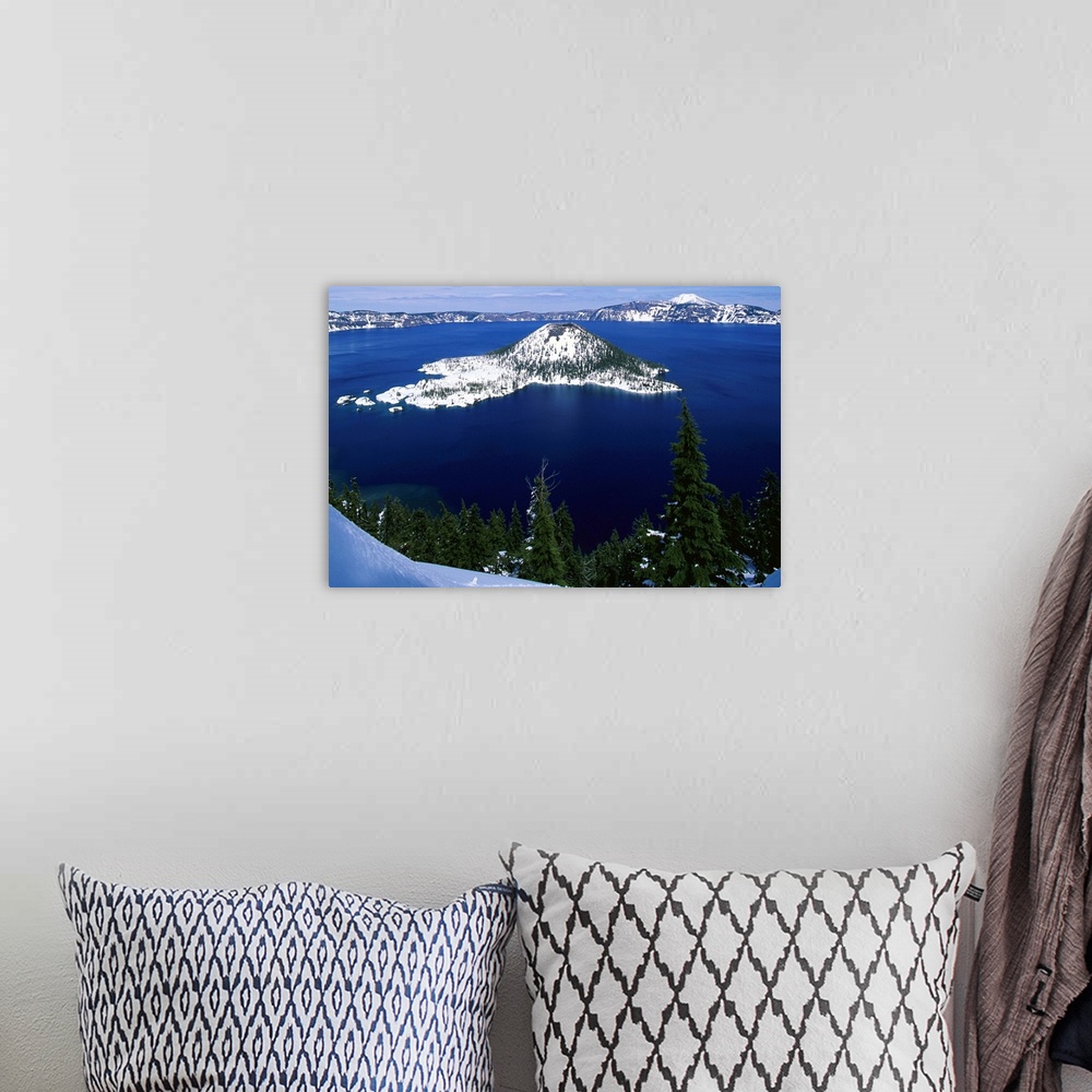 A bohemian room featuring Snow Covered Wizard Island On Crater Lake