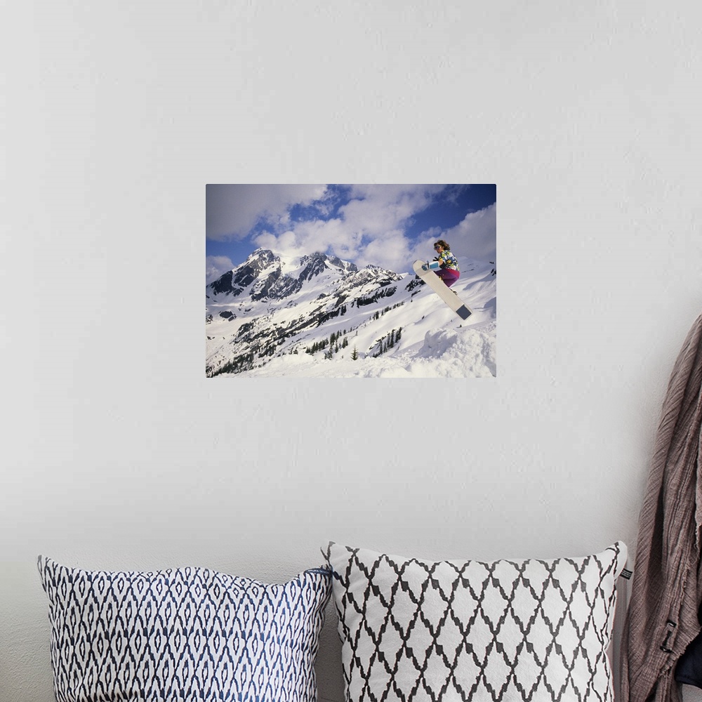 A bohemian room featuring Snowboarder in air, Mount Baker, Washington, USA