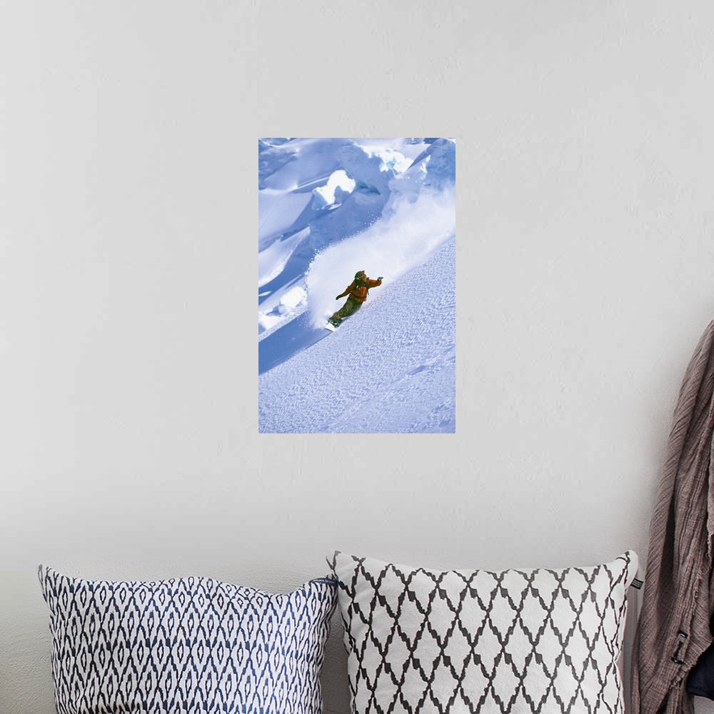 A bohemian room featuring Snowboarder on mountain snowboarding