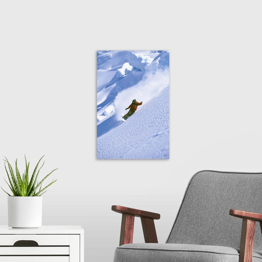 A modern room featuring Snowboarder on mountain snowboarding
