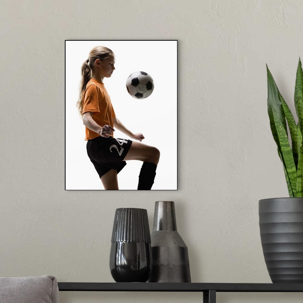 A modern room featuring Soccer player