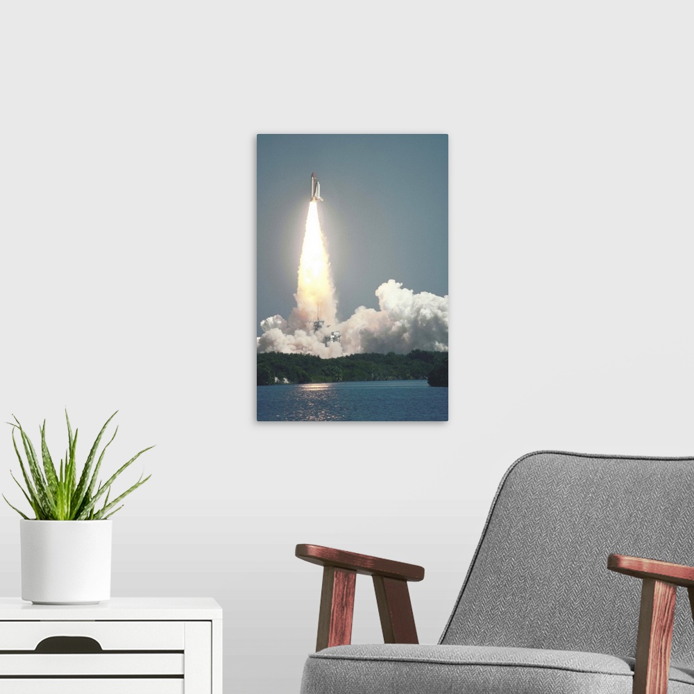 A modern room featuring Space shuttle launch