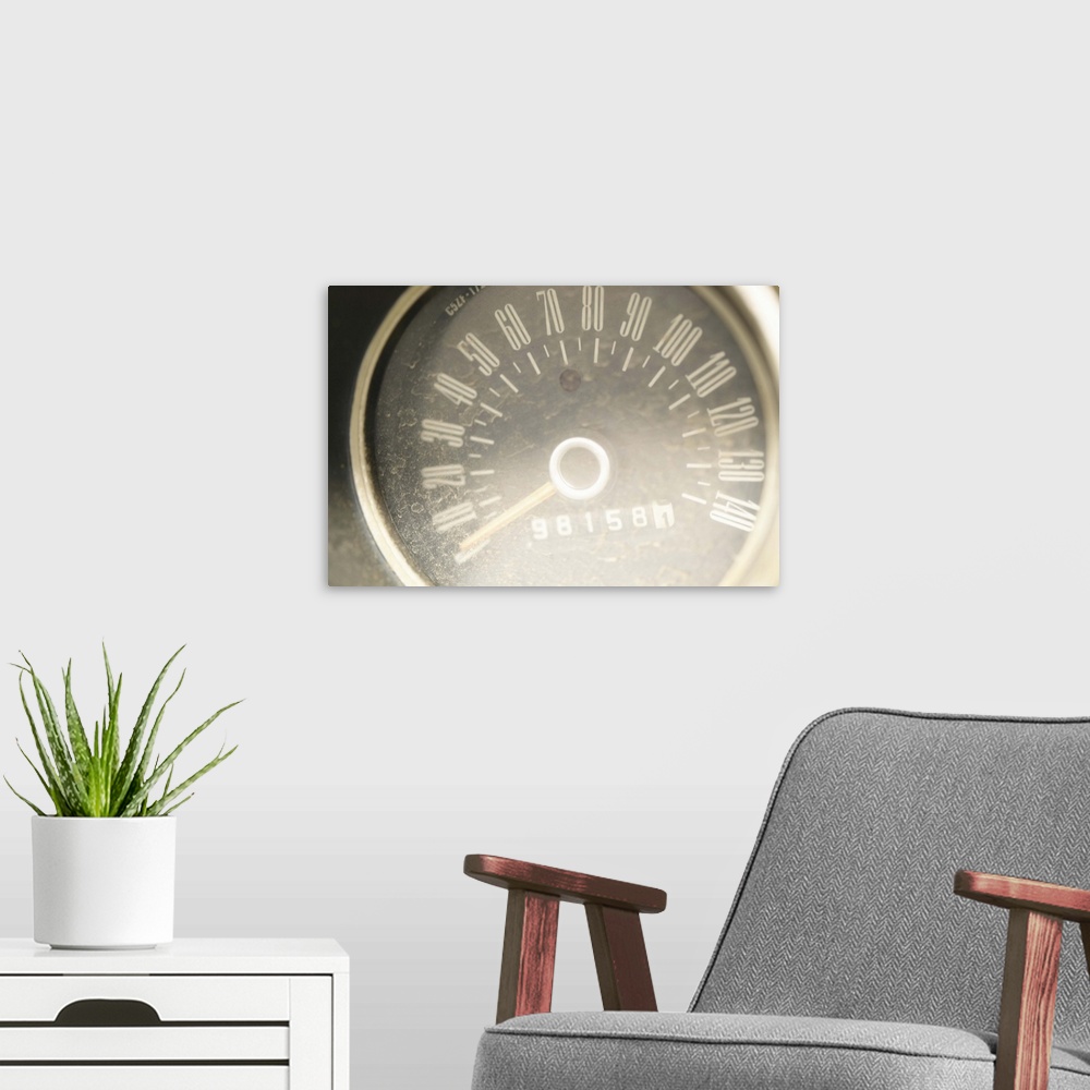 A modern room featuring Speedometer on vintage car