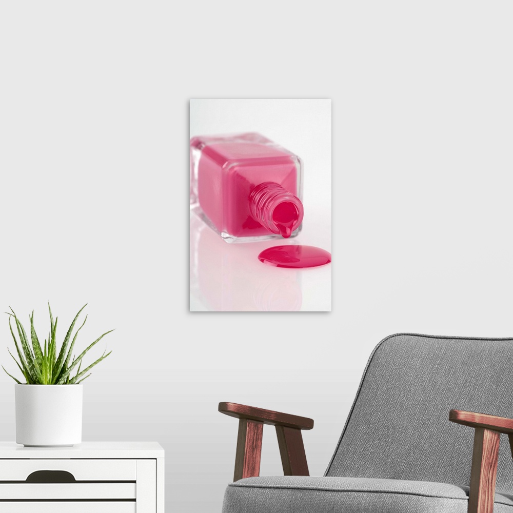 A modern room featuring Spilled container of nail polish