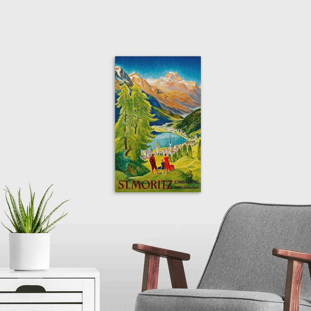 A modern room featuring St. Moritz Poster By Carl Moos