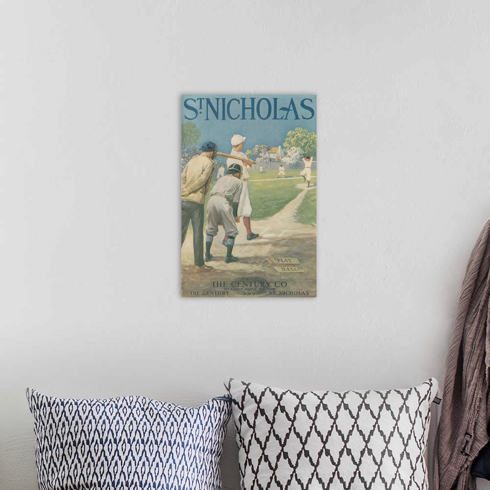 A bohemian room featuring St. Nicholas Baseball Poster