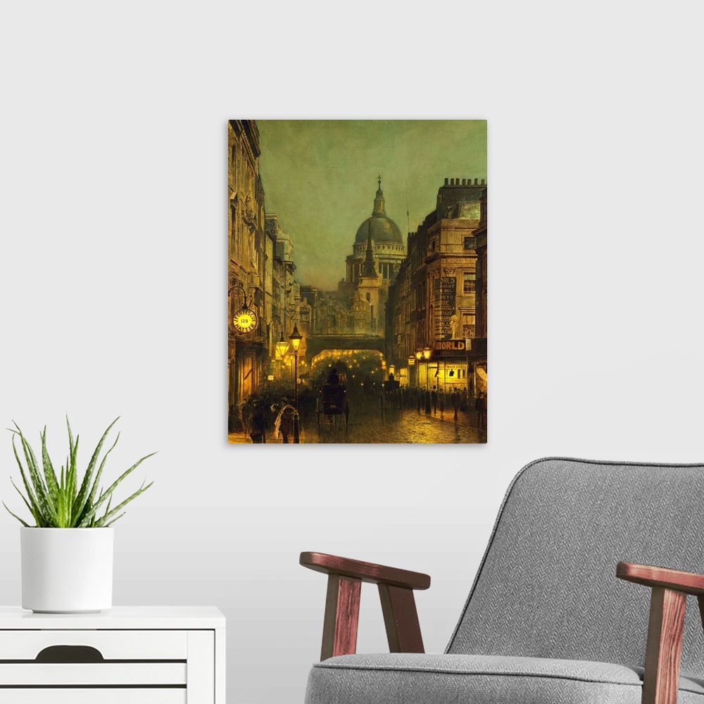 A modern room featuring St. Paul's Cathedral from Ludgate Circus, London, England by John Atkinson Grimshaw