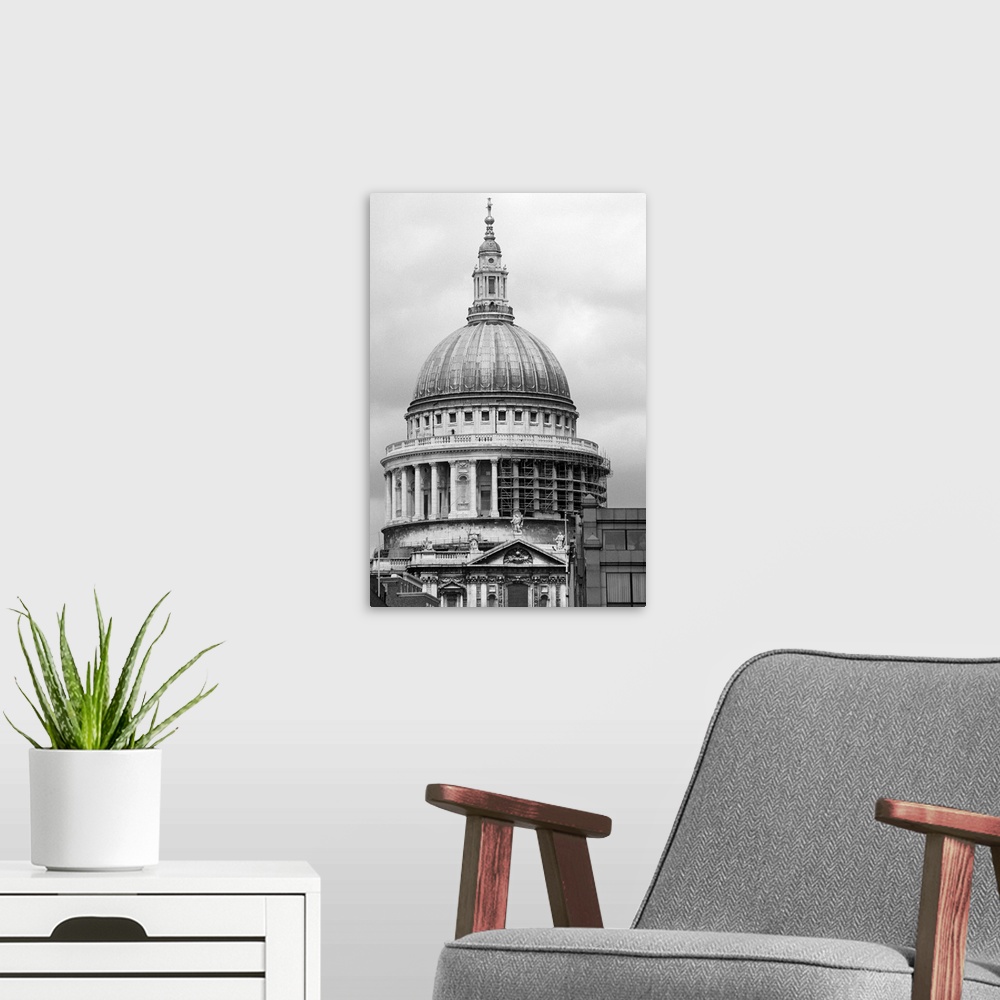 A modern room featuring St. Paul's Cathedral, London, England, (B&W)