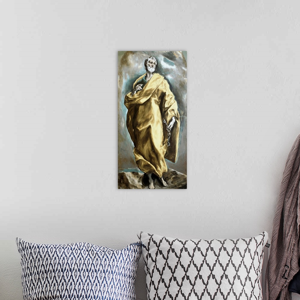A bohemian room featuring St. Peter Apostle. Painting by Domenikos Theotokopoulos called El Greco (1540-1614), 1605-1610. O...