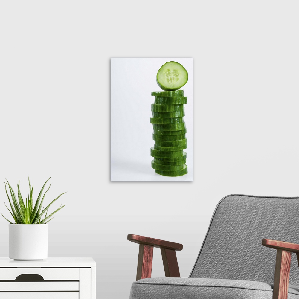 A modern room featuring Stack of cucumber slices