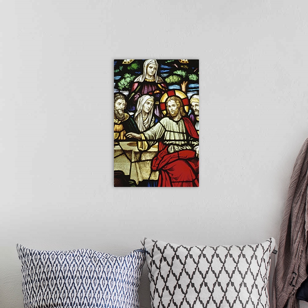 A bohemian room featuring Stained glass painting of last supper