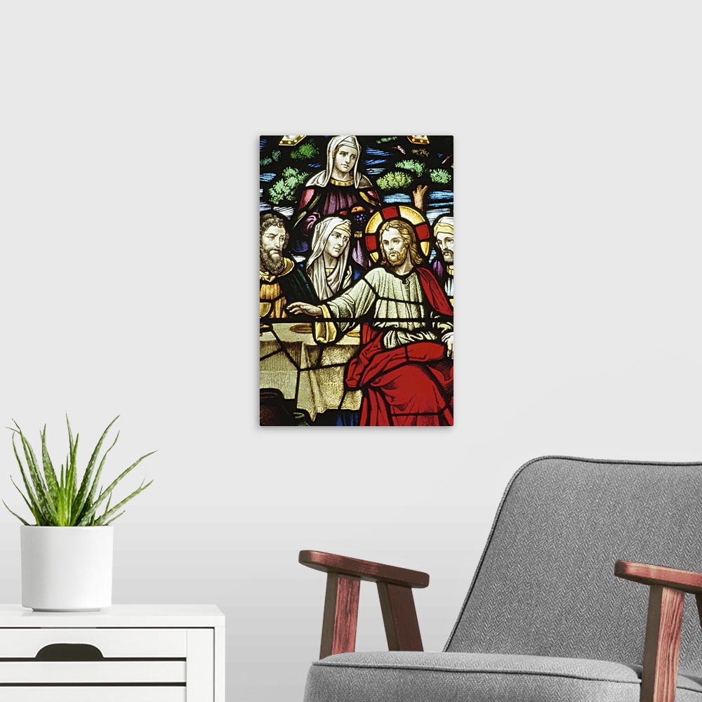 A modern room featuring Stained glass painting of last supper
