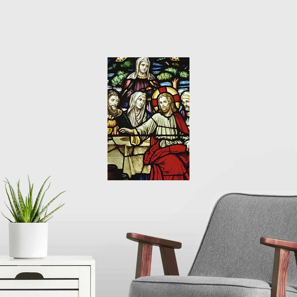 A modern room featuring Stained glass painting of last supper
