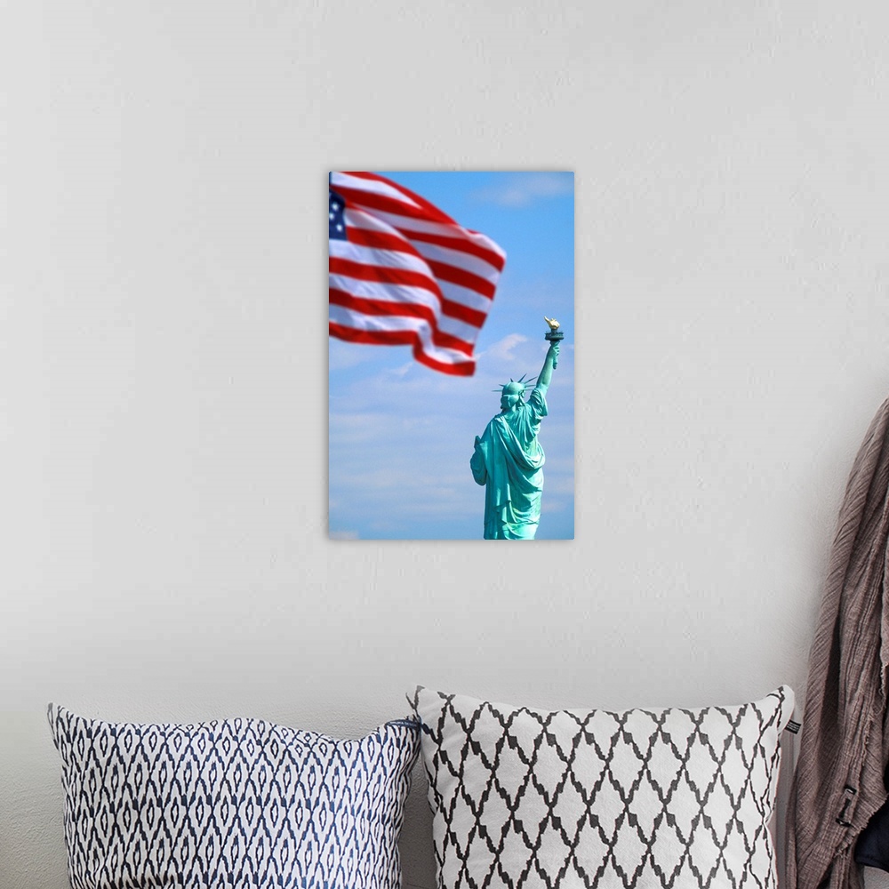A bohemian room featuring Statue Of Liberty And American Flag