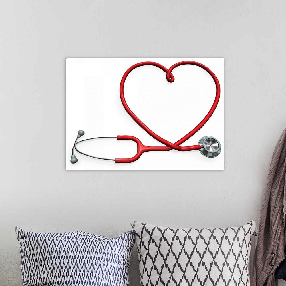 A bohemian room featuring Red stethoscope forming a heart shape with the tube
