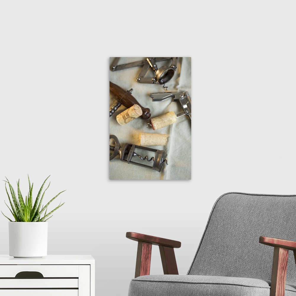A modern room featuring Still life of corkscrews