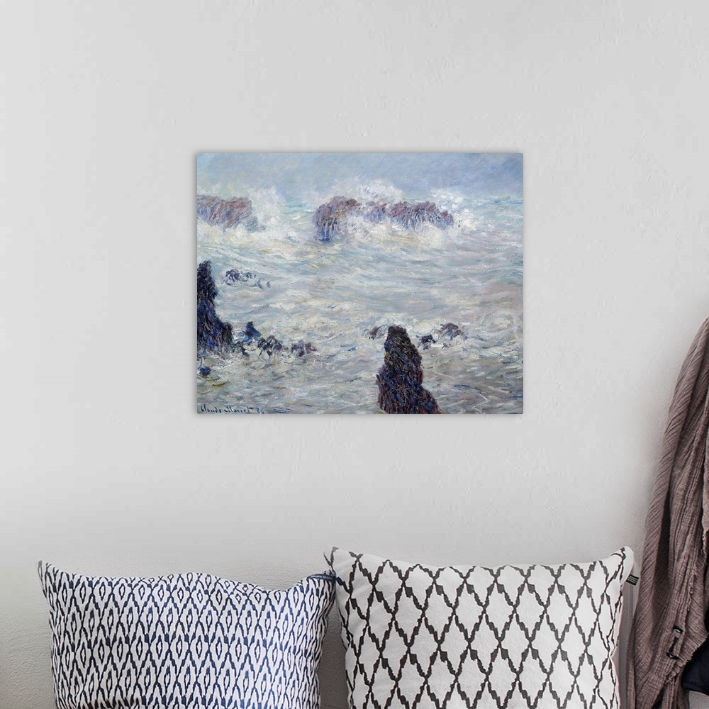 A bohemian room featuring Storm off the coasts of Belle-Ile (or Belle Ile en Mer or Belle-Ile-en-Mer, Brittany). Painting b...