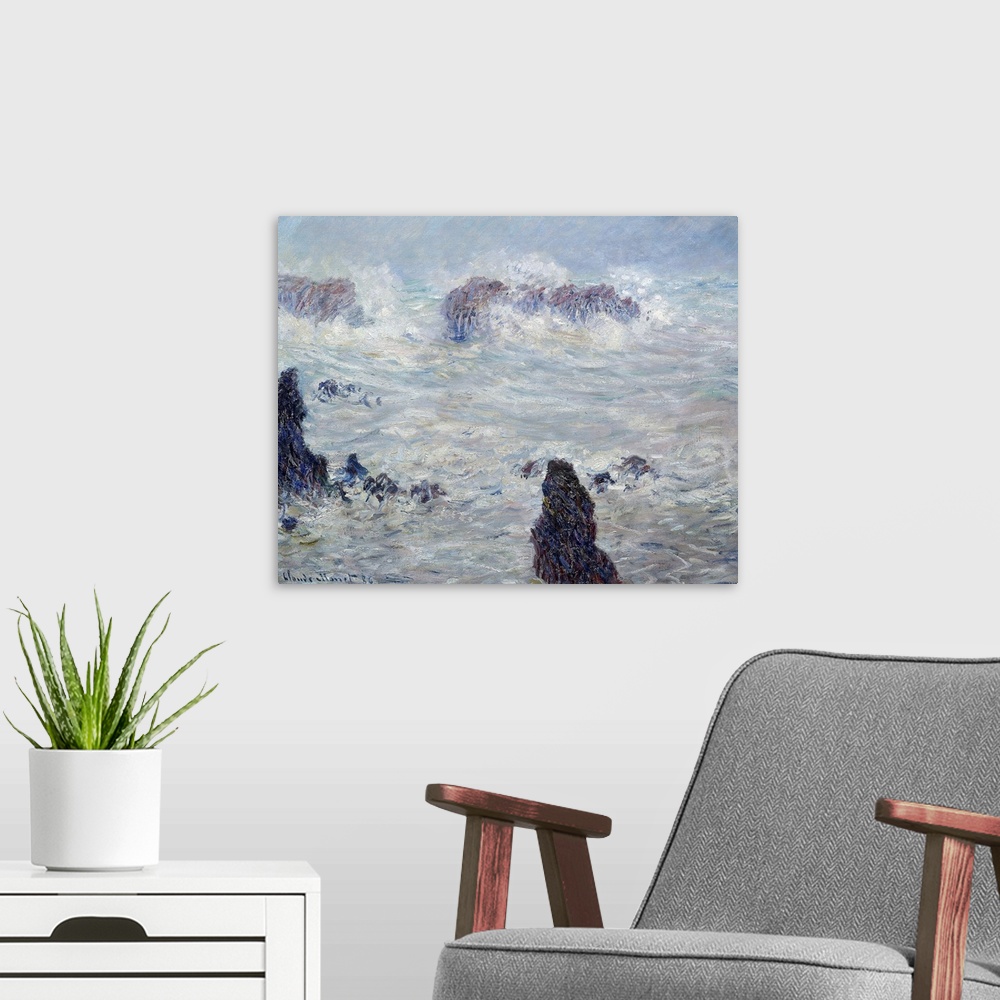 A modern room featuring Storm off the coasts of Belle-Ile (or Belle Ile en Mer or Belle-Ile-en-Mer, Brittany). Painting b...