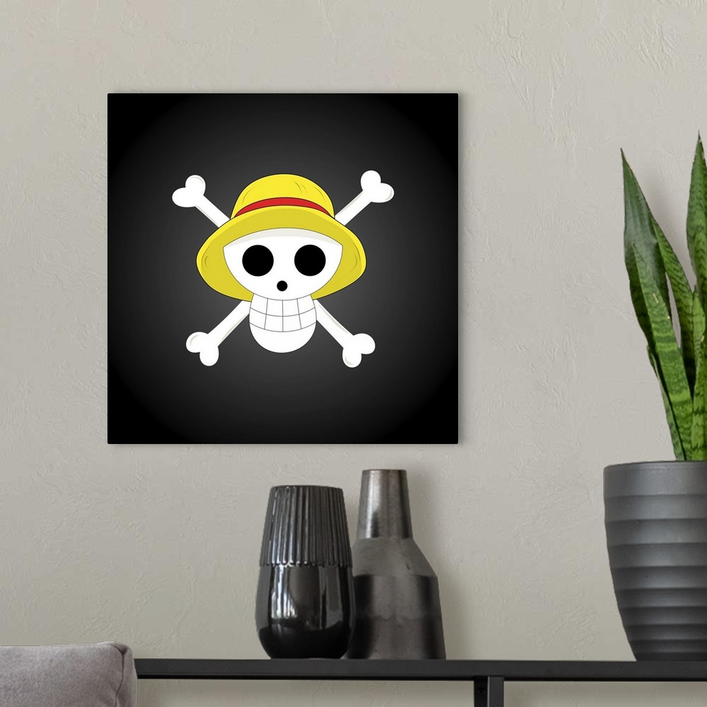 A modern room featuring Fanart of straw-hat pirate. Originally a vector illustration.