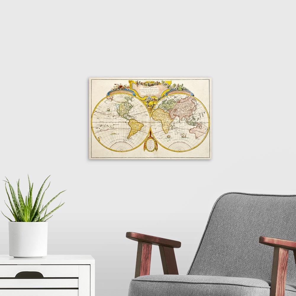 A modern room featuring Studio shot of antique world map