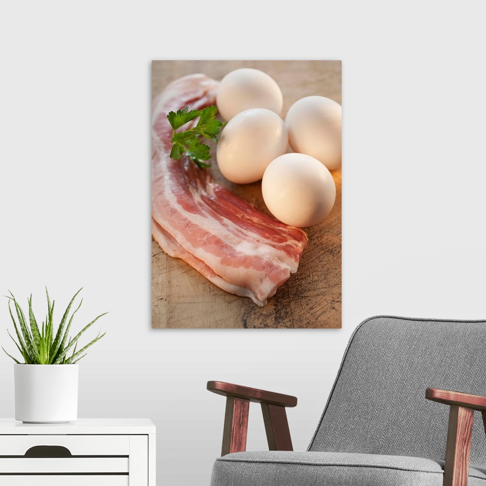 A modern room featuring Studio shot of bacon and eggs