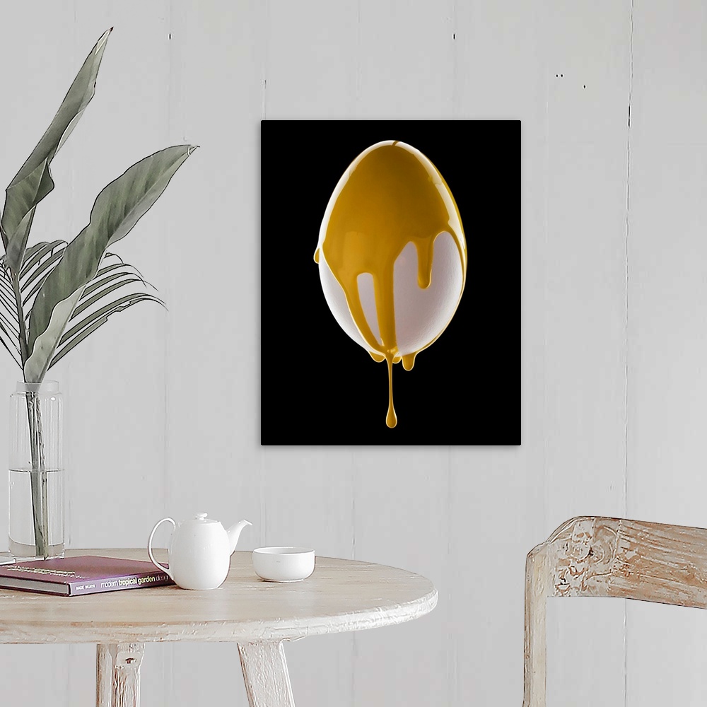 A farmhouse room featuring Studio shot of egg covered with yellow paint