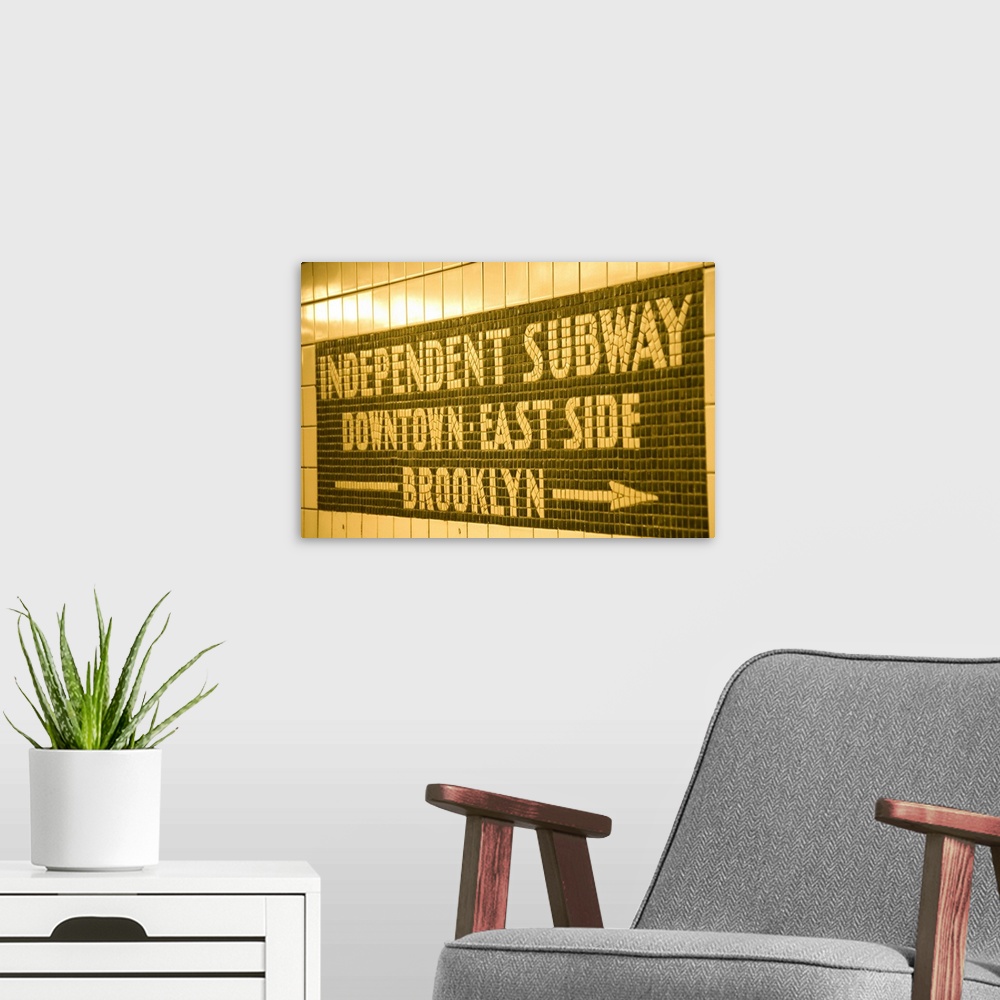 A modern room featuring Subway sign in New York City, USA