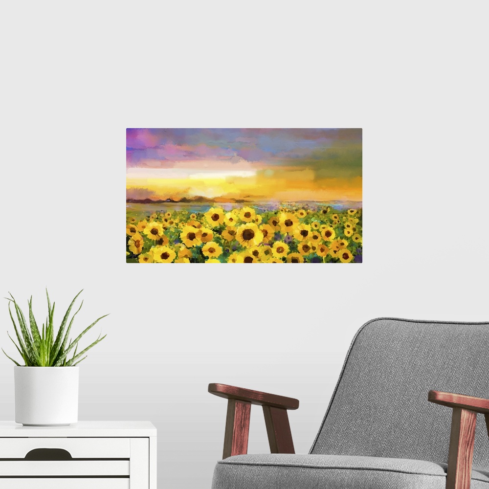 A modern room featuring Sunflowers At Sunset