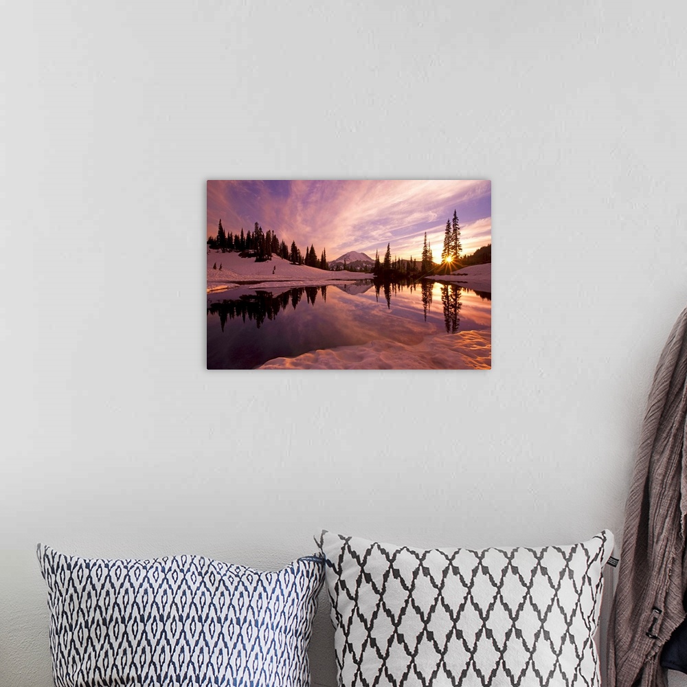 A bohemian room featuring Sunrise At Tipsoo Lakes And Mount Rainier