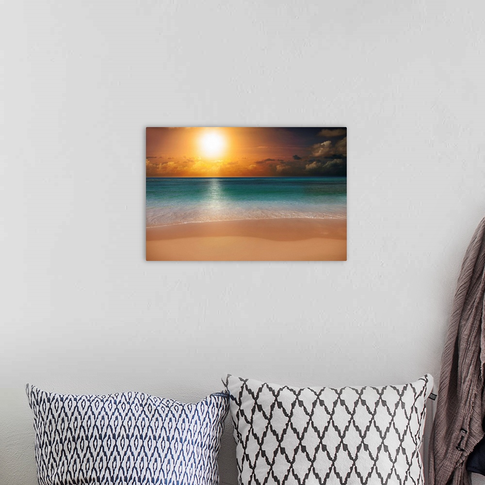 A bohemian room featuring Sunrise over a beach