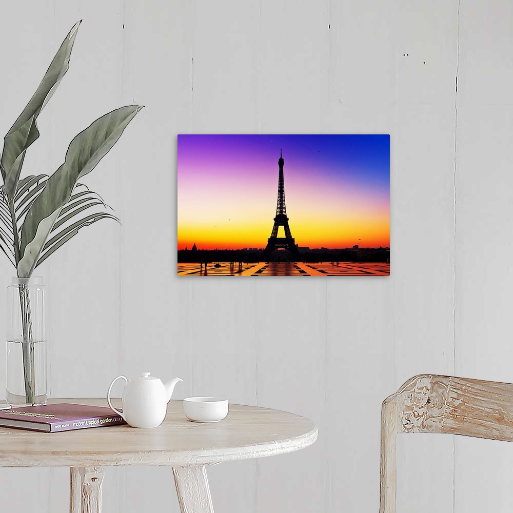 A farmhouse room featuring Sunrise over city of Paris and Eiffel Tower.