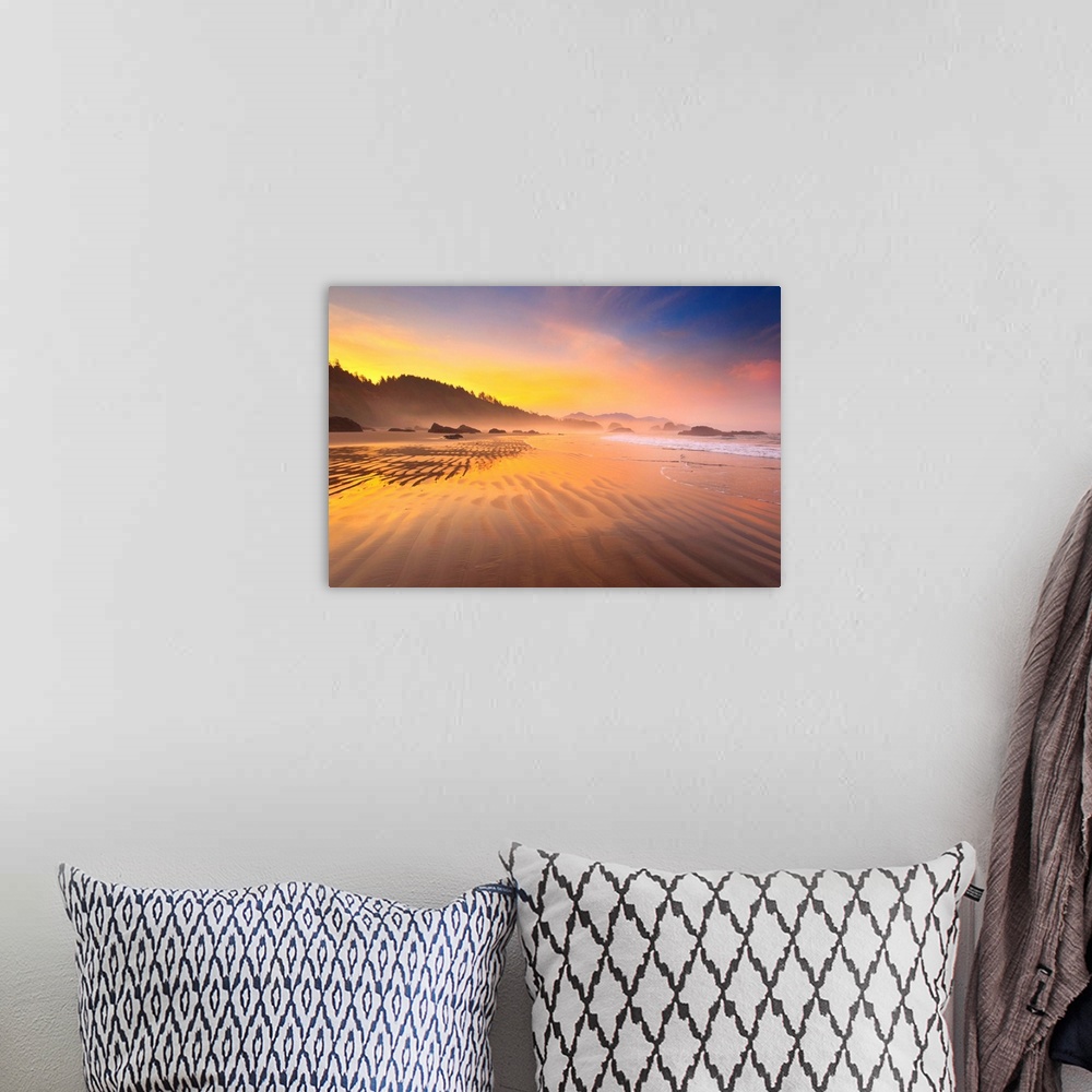 A bohemian room featuring sunrise Cresent Beach, Ecola State Park, Oregon Coast, Pacific Ocean, Pacific Northwest.