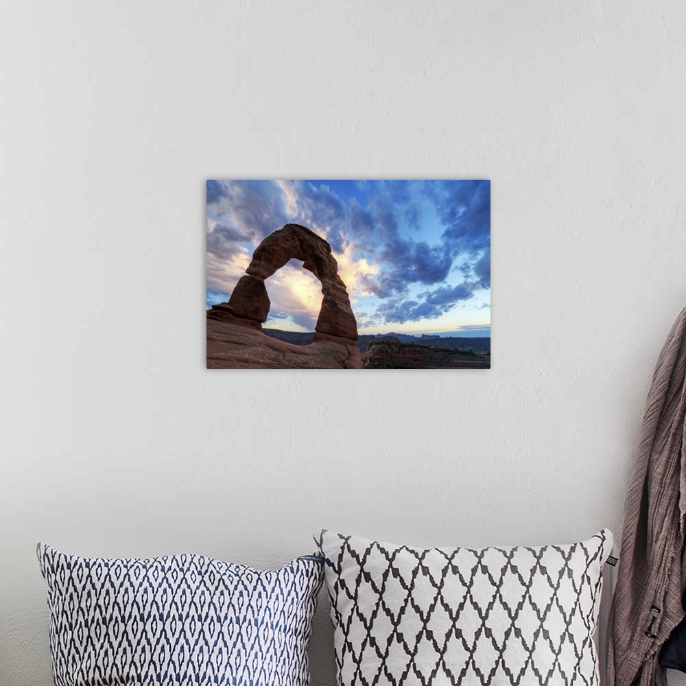 A bohemian room featuring Sunset at Delicate Arch in Arches National Park, Utah.