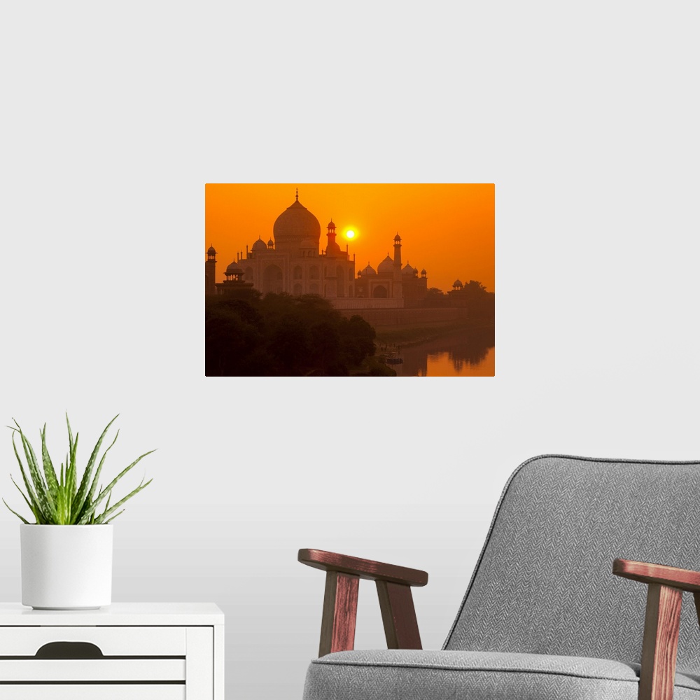 A modern room featuring Sunset at Taj Mahal
