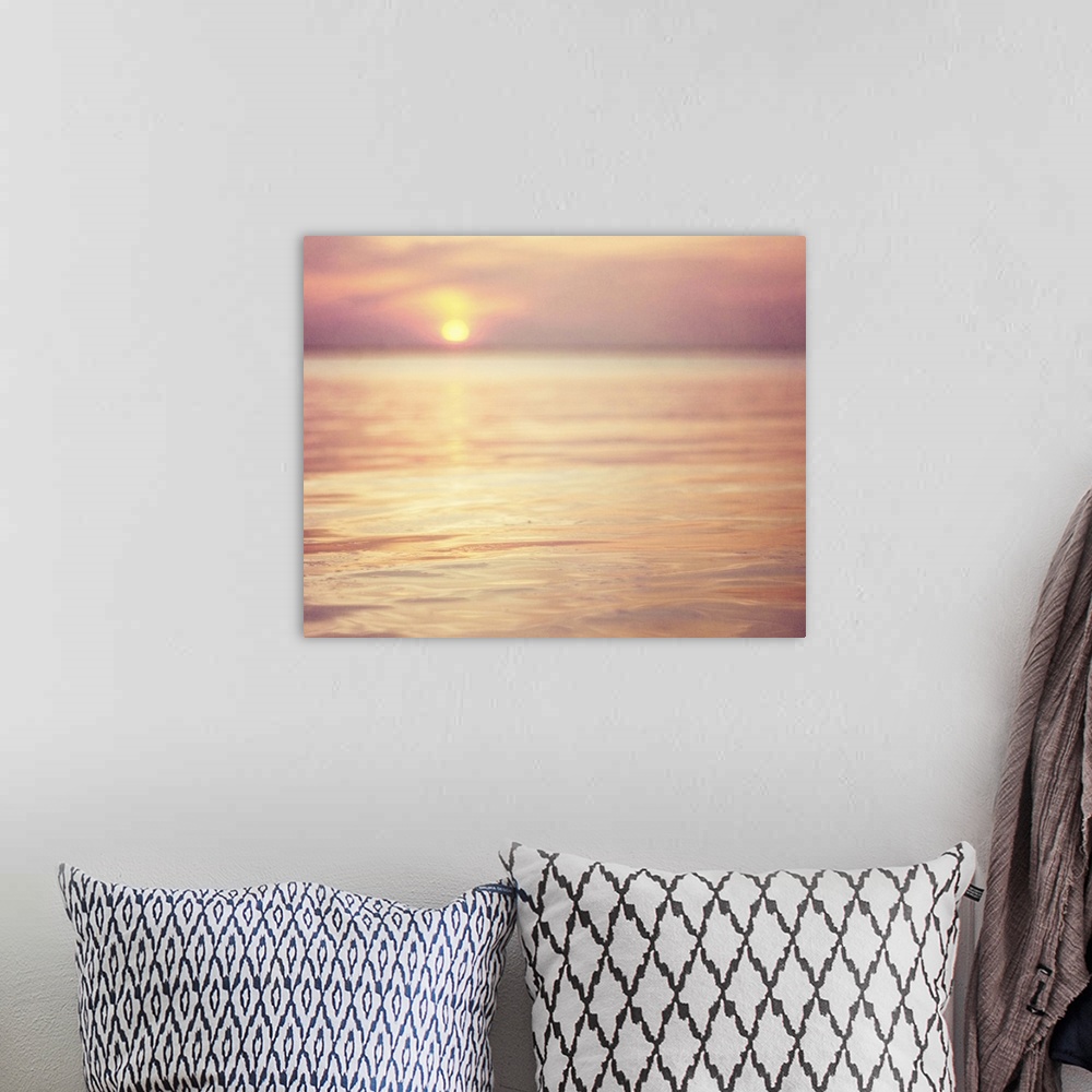 A bohemian room featuring Sunset on bay at New Jersey shore. USA.