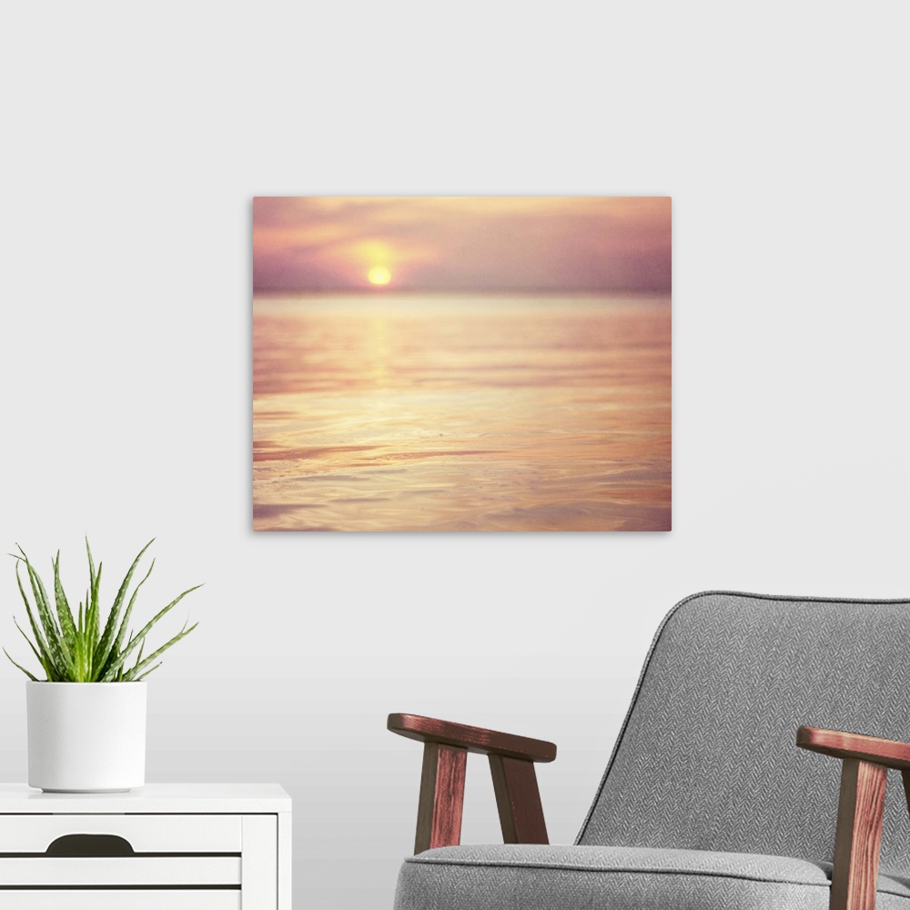 A modern room featuring Sunset on bay at New Jersey shore. USA.