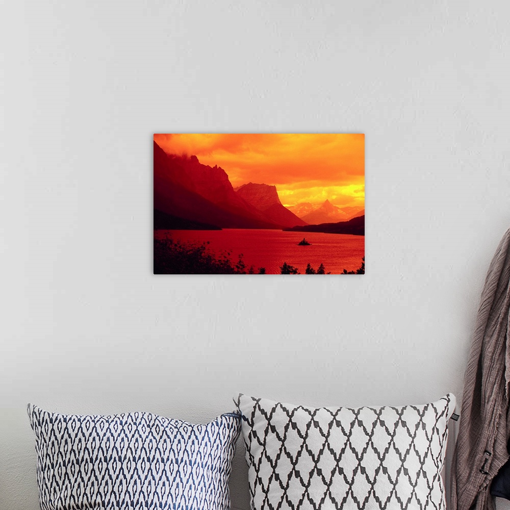 A bohemian room featuring Sunset Over Lake In Glacier National Park