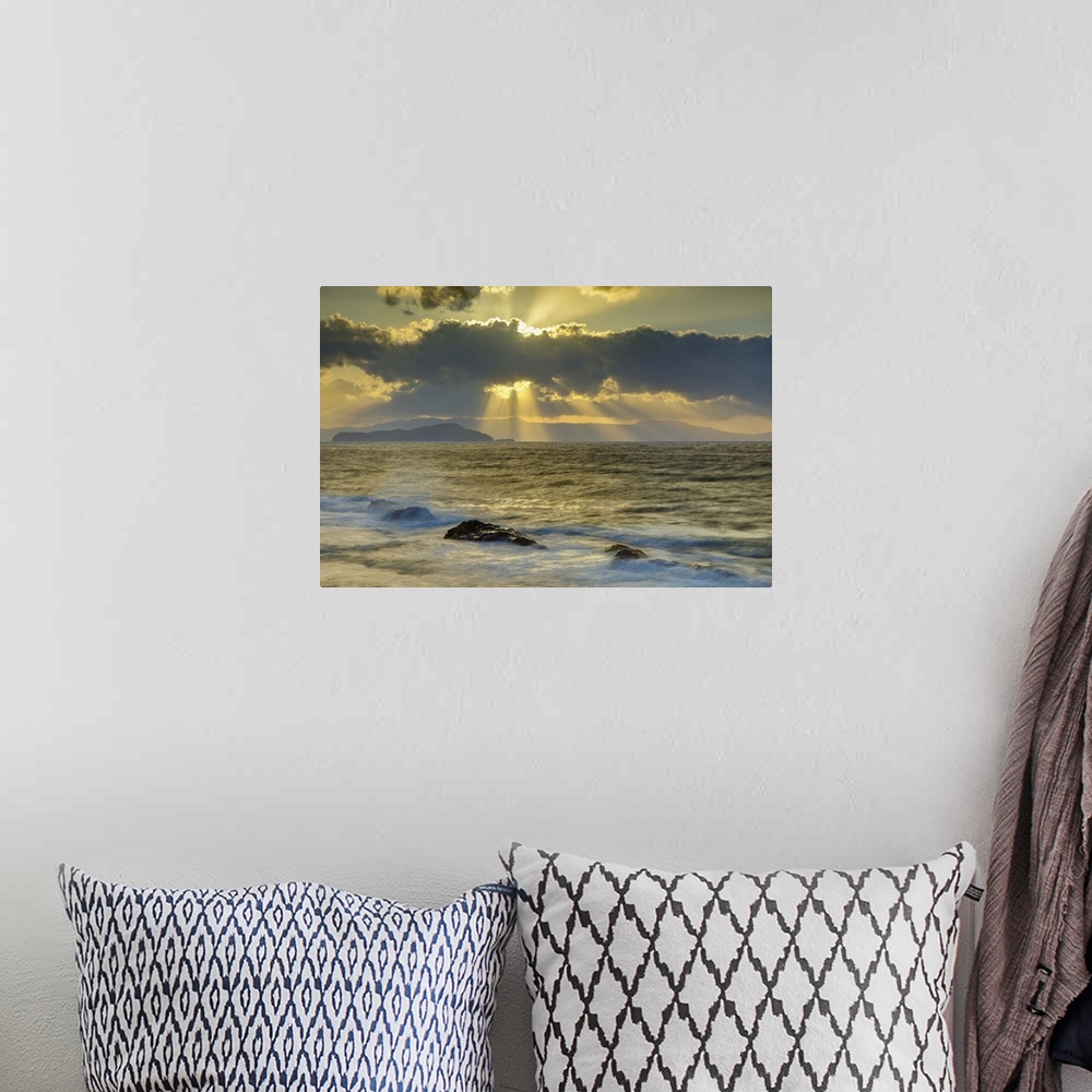 A bohemian room featuring Sunset over Mediterranean Ocean
