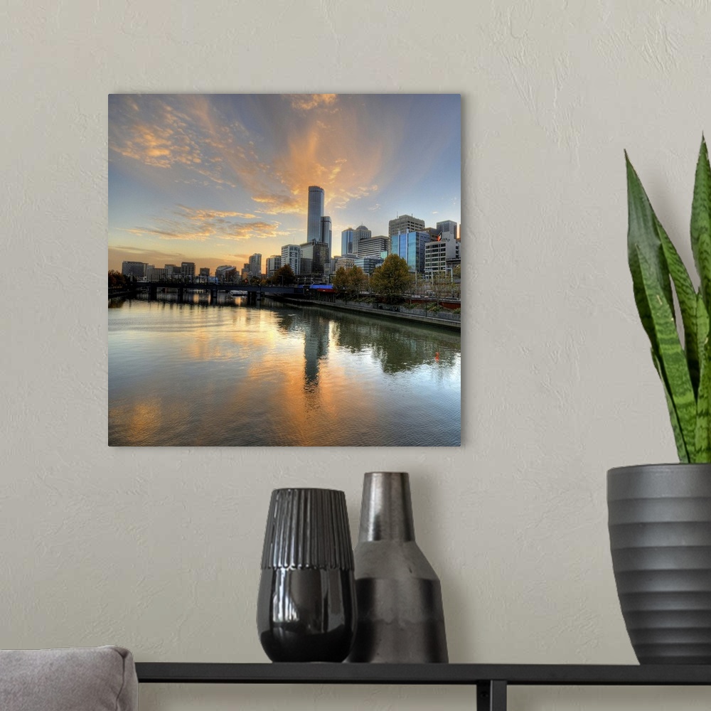A modern room featuring Sunset over the Yarra River, Melbourne