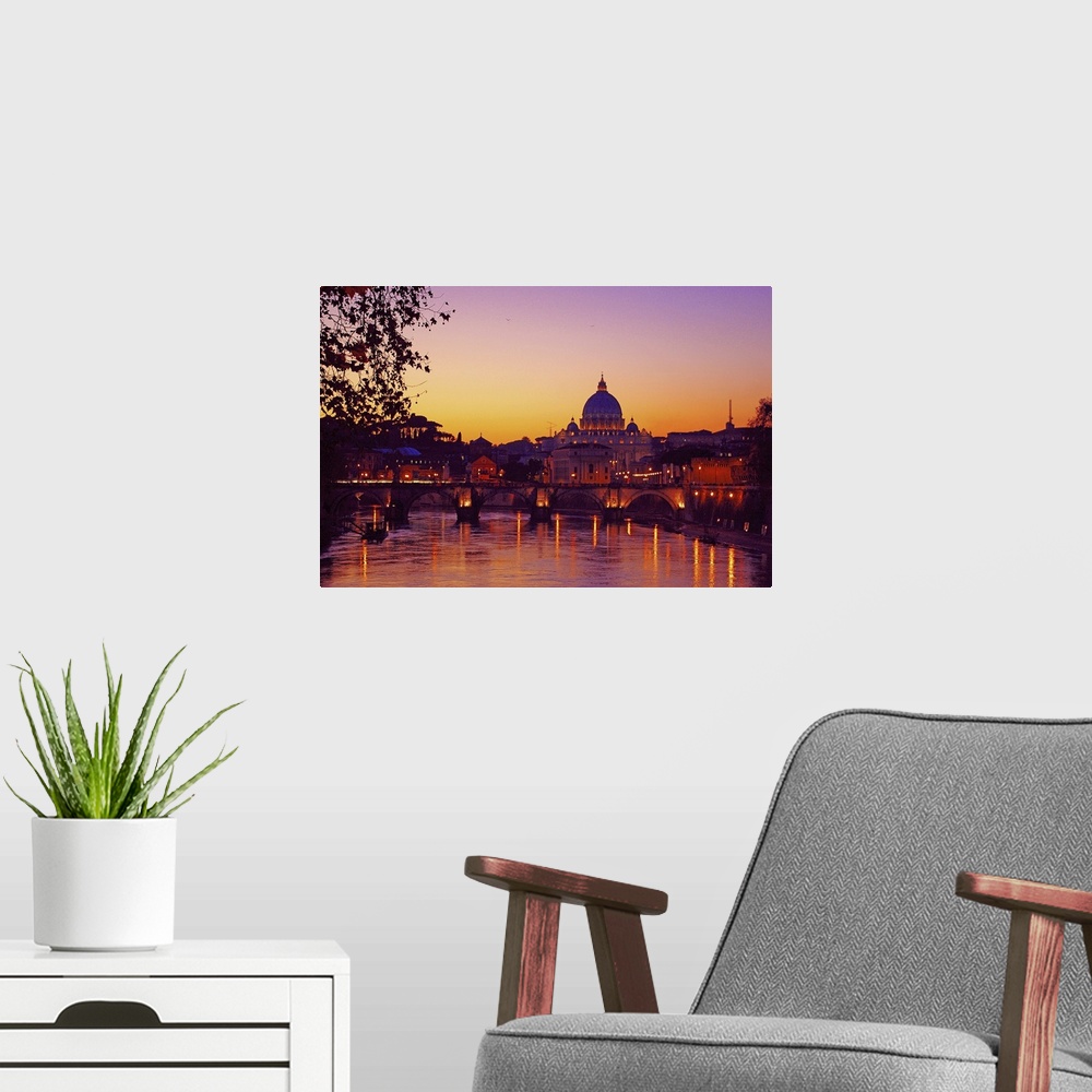 A modern room featuring Sunset over Tiber at Roman sunset.