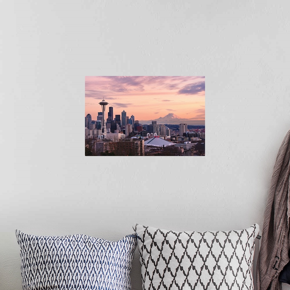 A bohemian room featuring Sunset view of downtown Seattle and Mount Rainier in distance, as seen from Kerry Park on Queen A...