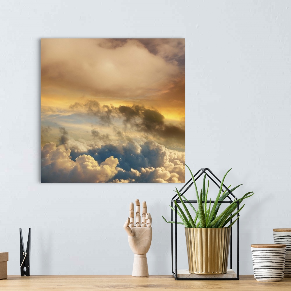 A bohemian room featuring Sunset viewed from 30,000 feet in a concept photo about cloud computing and opportunity.