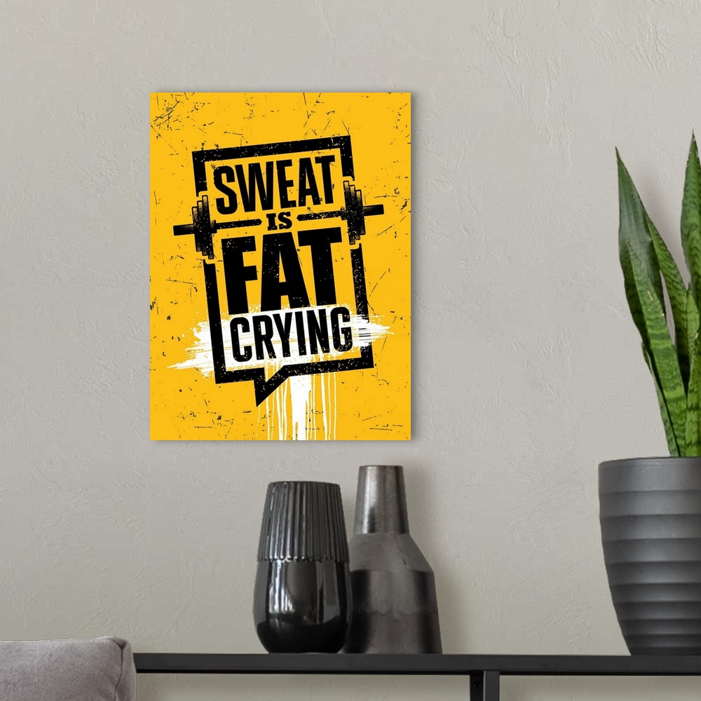 A modern room featuring Sweat Is Fat Crying