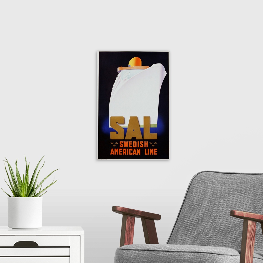 A modern room featuring Swedish American Line Poster