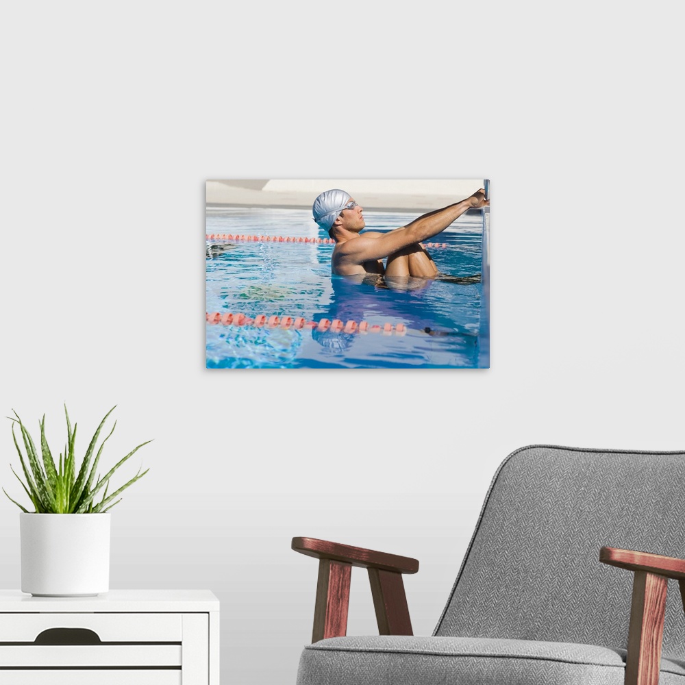 A modern room featuring Swimmer in pool