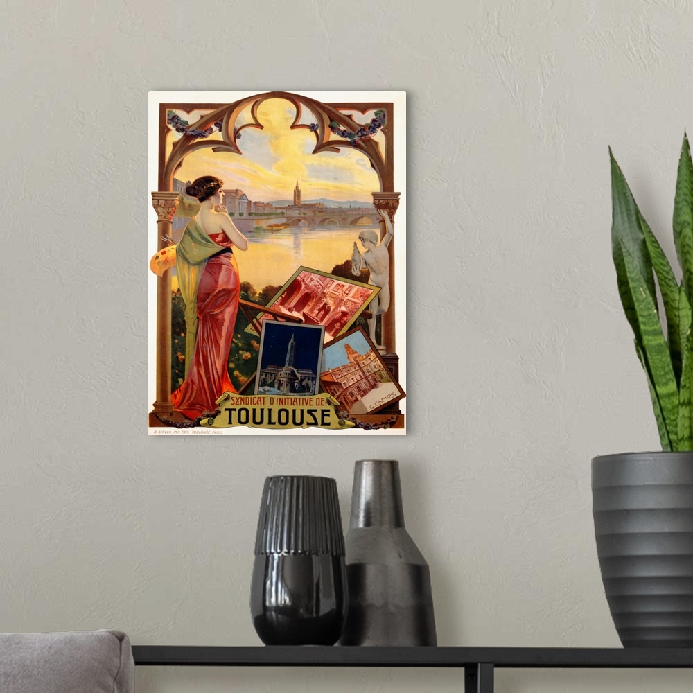 A modern room featuring Syndicat D'Initiative De Toulouse Poster By Gaspar Camps
