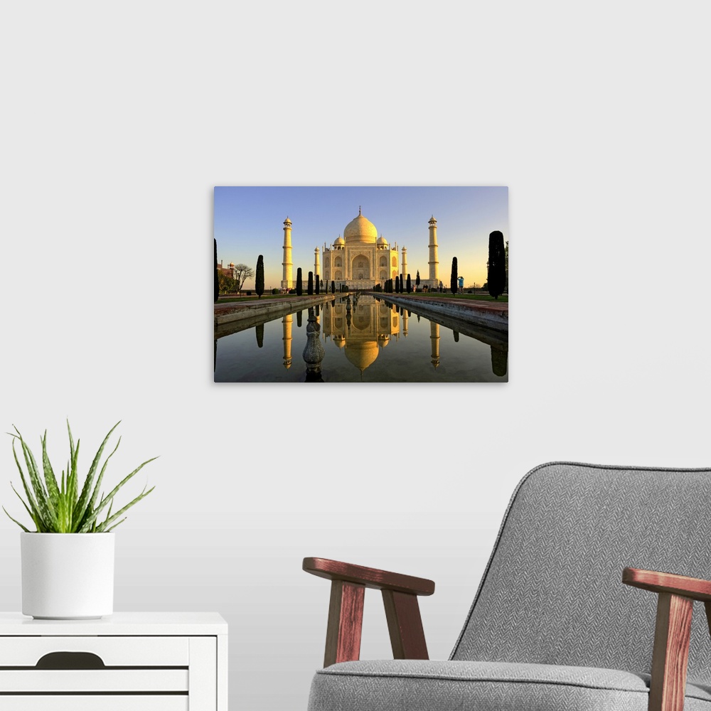 A modern room featuring Taj Mahal  from crown of buildings and quot, is mausoleum located in Agra, India.