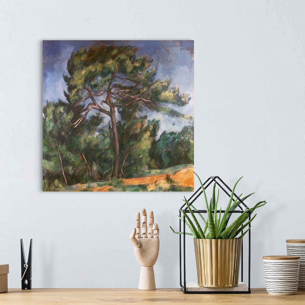 A bohemian room featuring Tall Pine By Paul Cezanne