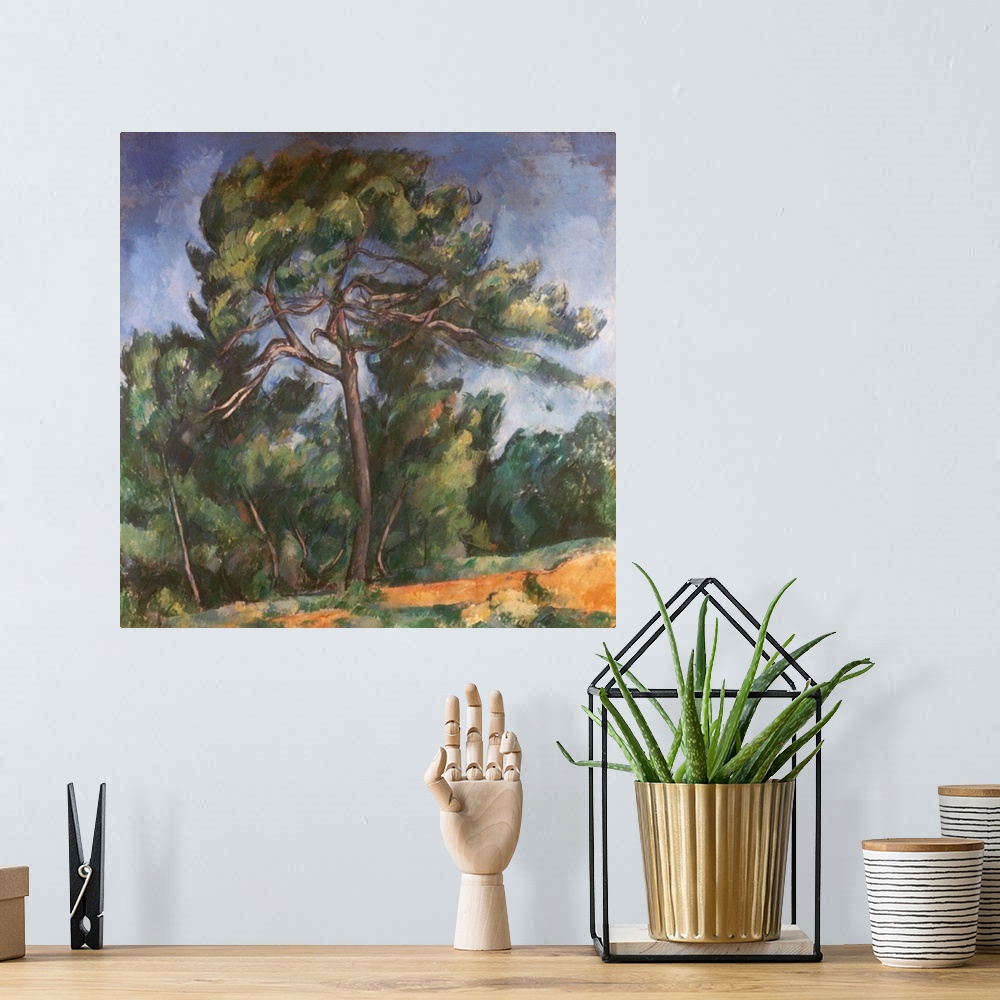 A bohemian room featuring Tall Pine By Paul Cezanne