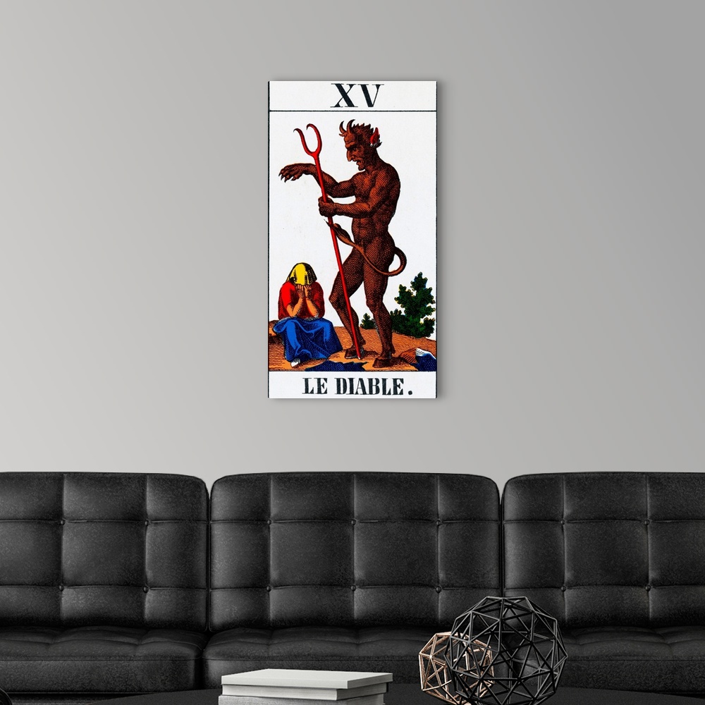 A modern room featuring Tarot Card Depicting the Devil